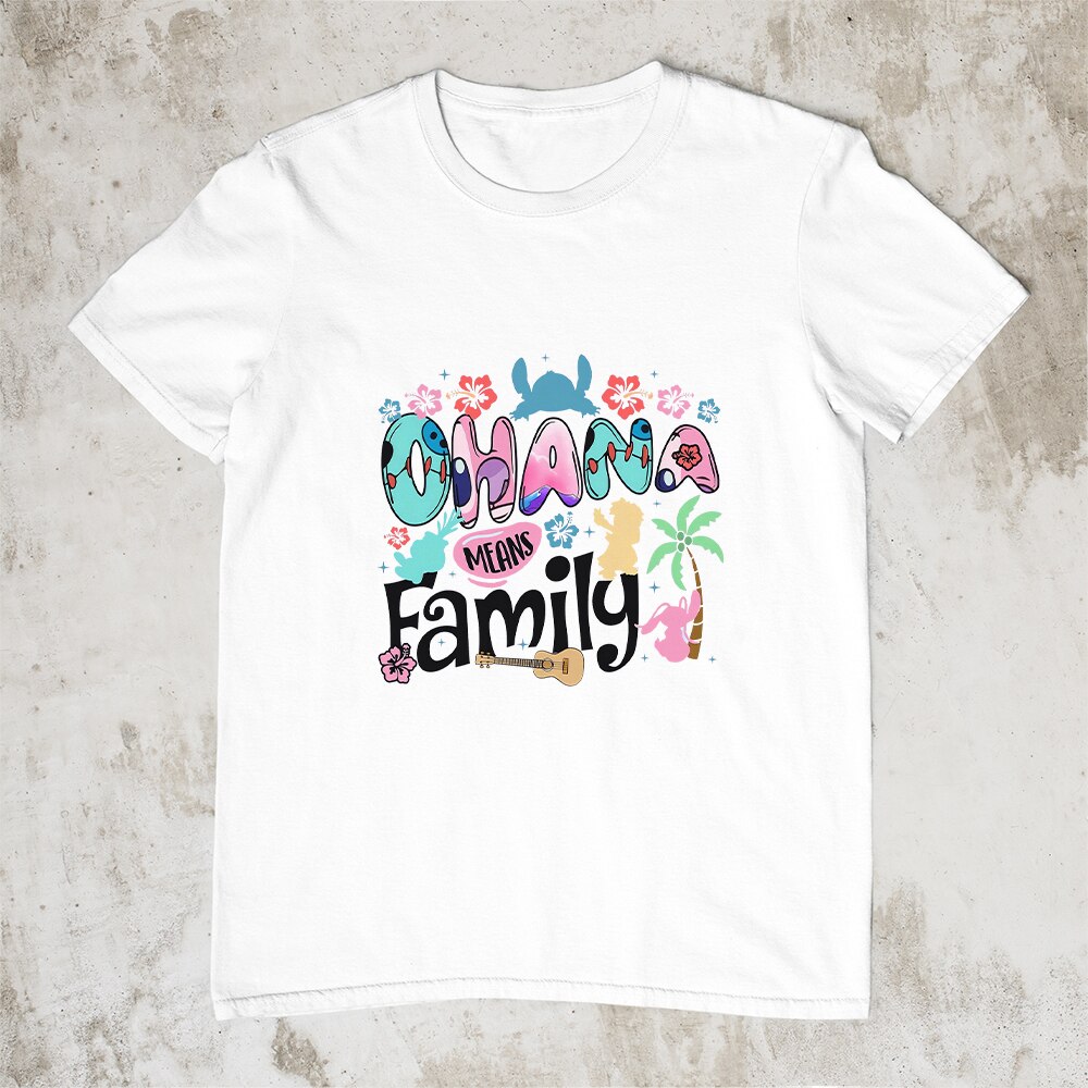 Stitch Ohana Means Family T Shirt Women Sweet Cute Summer Disney Clothes Aesthetic Harajuku T-shirts Female Streetwear Casual